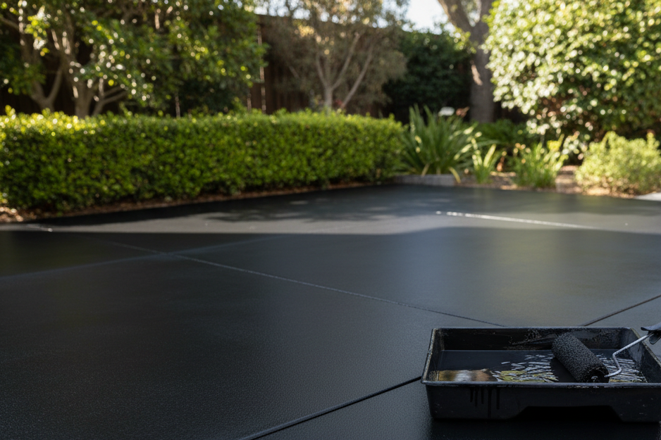 black concrete patio painted black